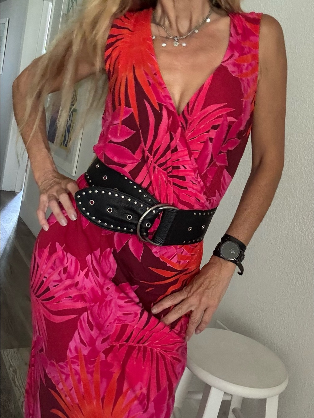Wallis Tropical Maxi Dress - Pink & Red